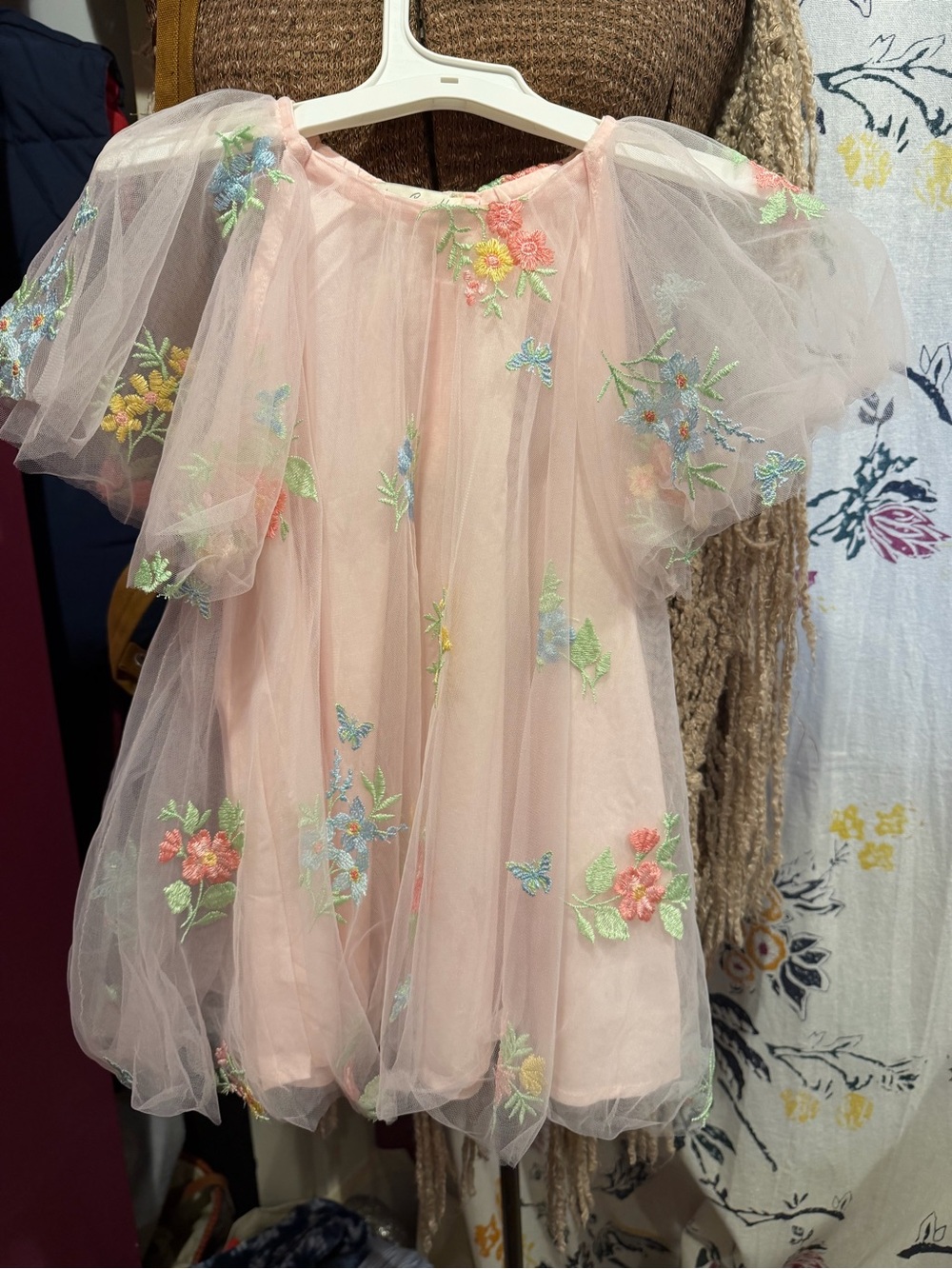 Girls Pink Embroidered Tulle Party Dress - Picture 6 of 8